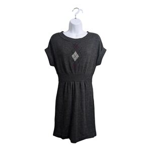 LOFT Woman Wool Blend Black Argyle Sweater Dress Boat Neck Short Cap Sleeve XS